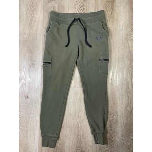 True Religion Green Jogger Sweatpants Men’s Size S Cargo Pockets Drawstring - Picture 1 of 7